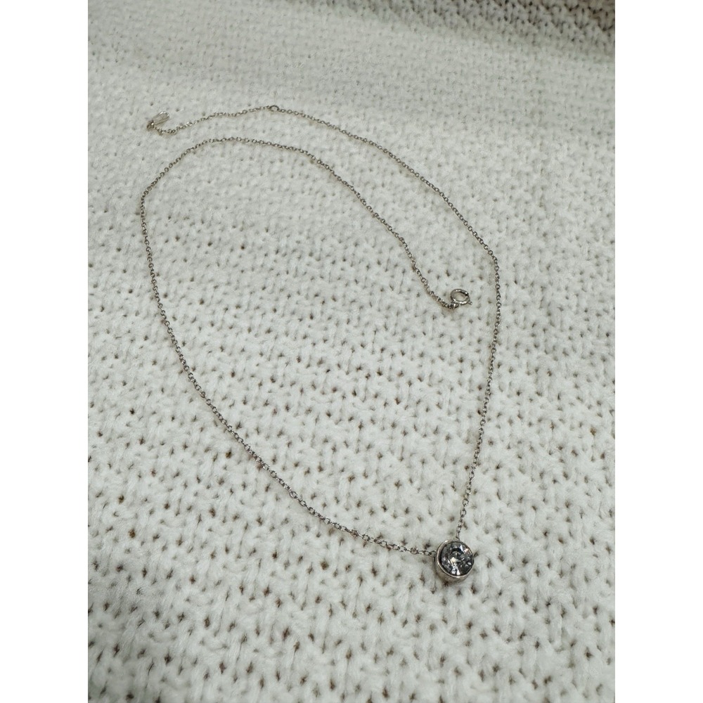 925 Sterling Silver Bezel Set Clear CZ Solitaire Necklace 18" CN